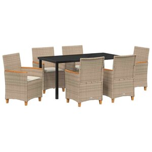 vidaXL Ensemble de salle à manger pour jardin 7 Pièces Beige polyrotin