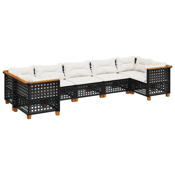 vidaXL Salon de jardin 7 Pièces avec coussins noir résine tressée