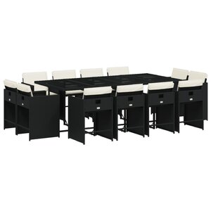 vidaXL Ensemble à manger de jardin 13 Pièces coussins noir résine tressée