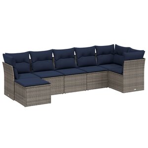 vidaXL Salon de jardin 7 Pièces avec coussins gris résine tressée