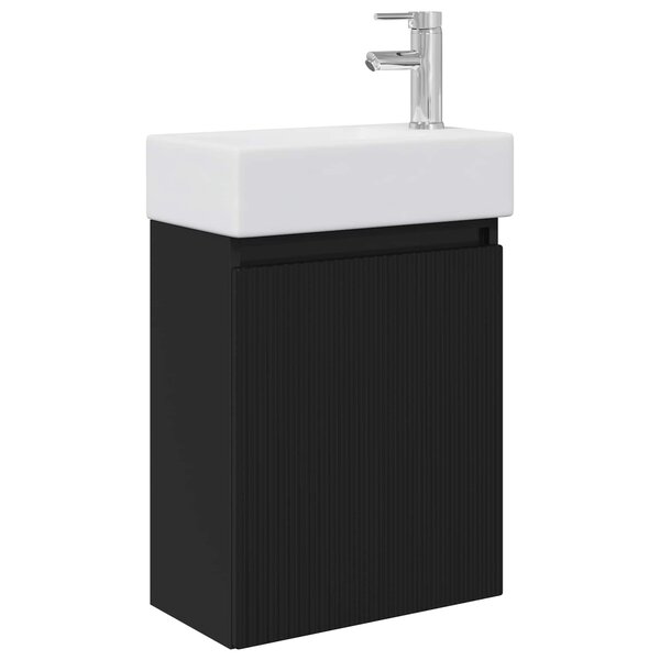 vidaXL Meuble de salle de bain avec robinet Noir 45 5 x 22 5 x 84 cm