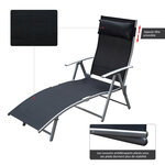 Outsunny transat chaise longue bain de soleil pliable dossier inclinable multi-positions têtière fournie 137L x 64l x 101H cm métal époxy textilène noir