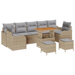 Ensemble de canapés de jardin vidaXL 10 pièces avec coussins beige en poly rattan et acacia