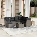 vidaXL Salon de jardin 8 Pièces avec coussins gris résine tressée