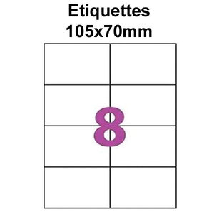 Étiquettes adhésives  105x70mm  (8étiquettes/feuille) - blanc - 50 feuilles -t3azur