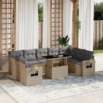 vidaXL Salon de jardin avec coussins 10 Pièces beige résine tressée