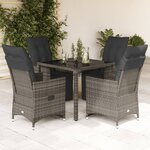 vidaXL Ensemble de bistro de jardin 5 Pièces coussins gris poly rotin
