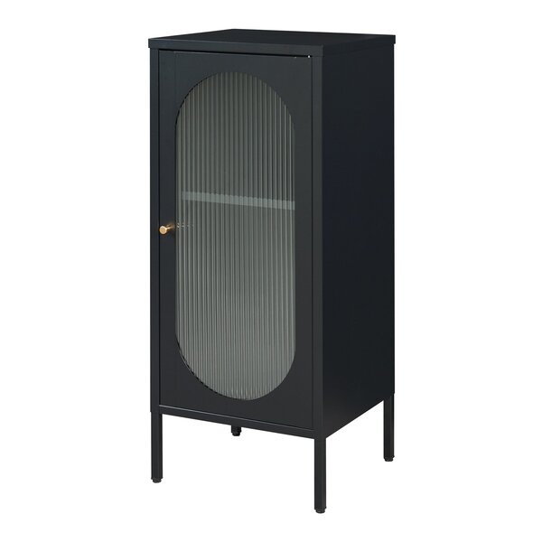 Armoire étagère meuble de rangement vitrée acier verre 102 x 43 x 40 cm noir mat 03_0008928