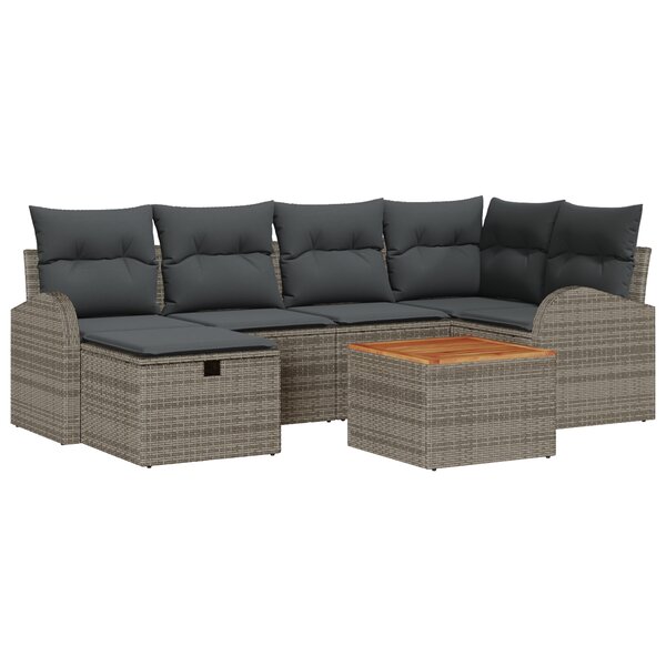 vidaXL Ensemble de Canapés de Jardin 7 Pièces avec Coussins Gris Poly Rattan