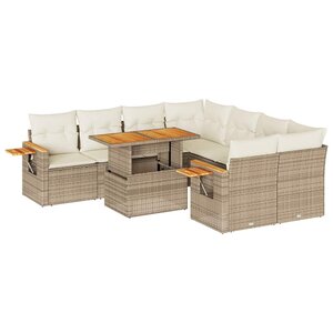 vidaXL Salon de jardin avec coussins 9 Pièces beige résine tressée acacia