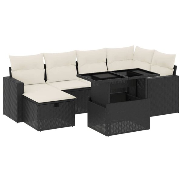 vidaXL Salon de jardin 7 Pièces avec coussins noir résine tressée