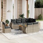 vidaXL Salon de jardin 9 Pièces avec coussins gris résine tressée