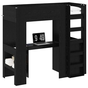 vidaXL Cadre de lit superposé avec bureau Chêne noir 75 x 190 cm