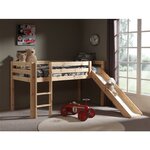 PINO Lit Compact avec Toboggan Pin Massif Nature + Rideau de lit Astro