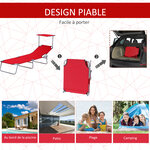 Transat bain de soleil pliable grand confort dossier et pare-soleil réglable multi-positions rouge