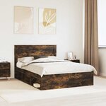 vidaXL Cadre de lit Chêne fumé 140 x 200 cm Bois de pin massif