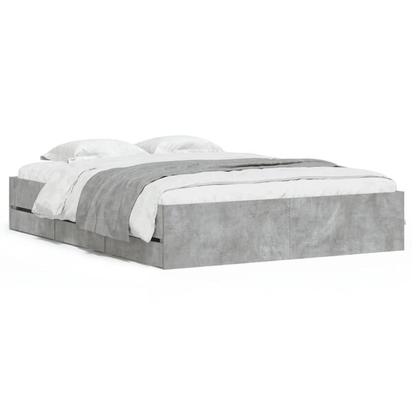 vidaXL Cadre de lit avec tiroirs sans matelas gris béton 140x200 cm