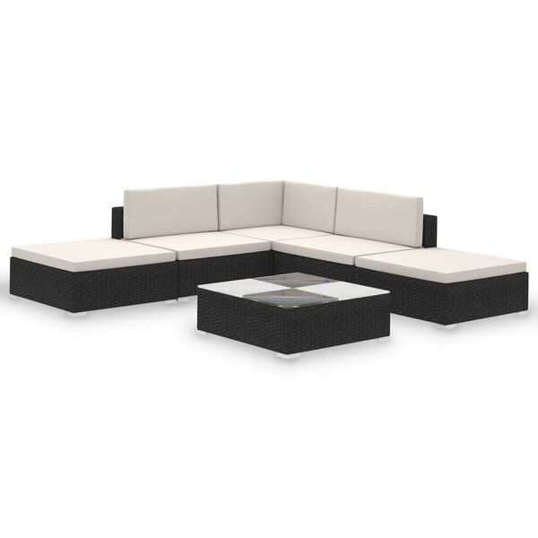 vidaXL Salon de jardin 6 Pièces avec coussins résine tressée noir
