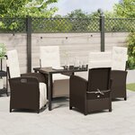 Ensemble de Repas de Jardin 5 Pièces avec Coussins en Rattan Poly Marron