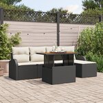 vidaXL Set de canapé de jardin 6 pièces avec des coussins noirs en rotin synthétique
