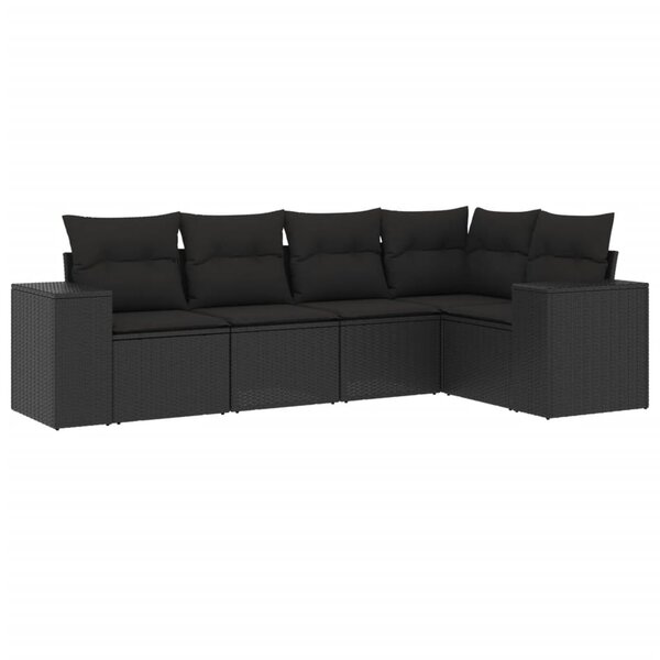 vidaXL Salon de jardin 5 Pièces avec coussins noir résine tressée