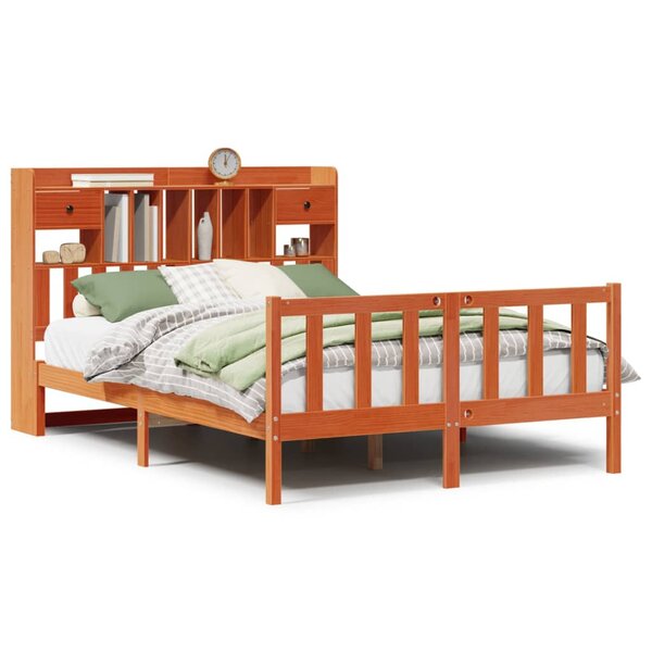 vidaXL Lit bibliothèque sans matelas cire marron 140x190 cm pin massif