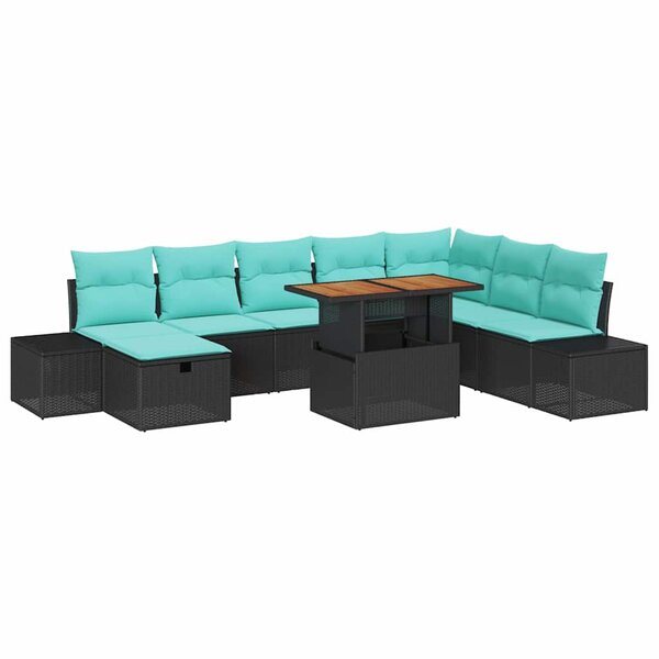 vidaXL Ensemble de canapé de jardin 9 Pièces Noir polyrotin
