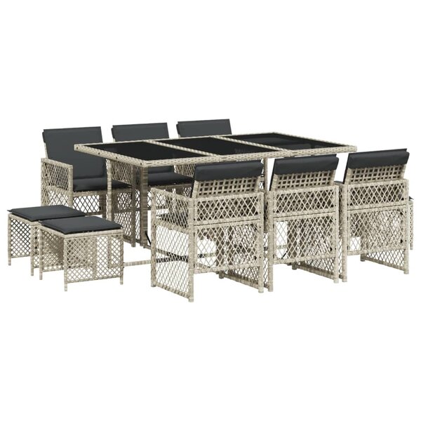 vidaXL Ensemble à manger de jardin 11Pièces avec coussins gris poly rotin