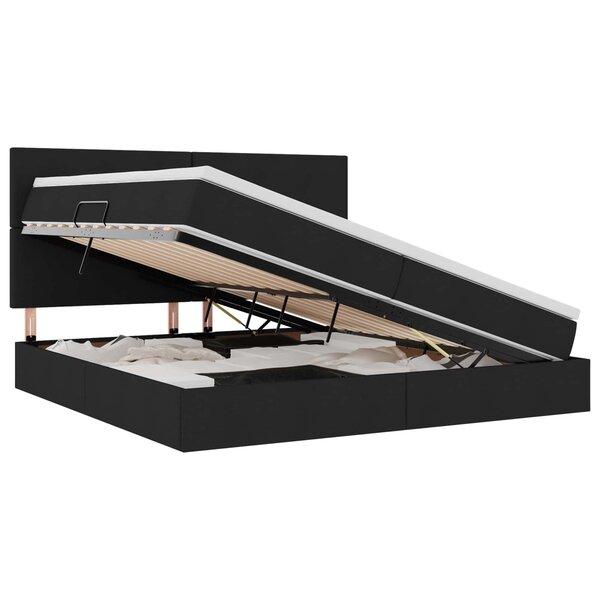 vidaXL Lit avec rangement et matelas Noir 200 x 200 cm tissu