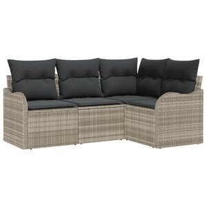 Ensemble de Canapés de Jardin 4 Pièces avec Coussins Gris Clair Rattan Poly