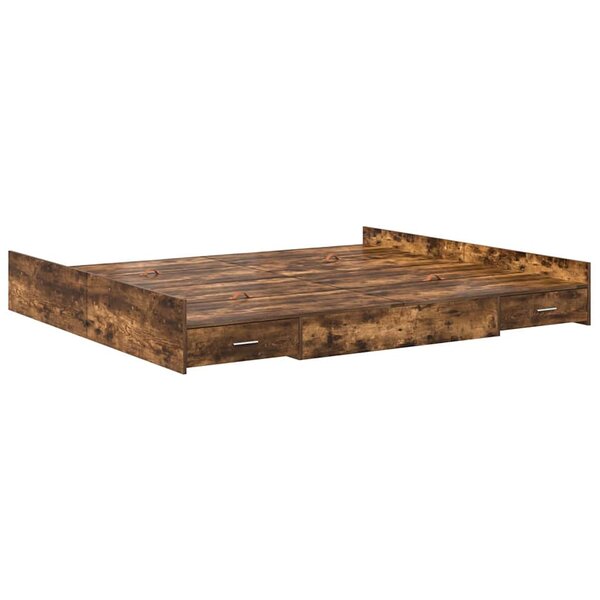 vidaXL Cadre de lit avec rangement avec tiroir Chêne fumé 200 x 200 cm