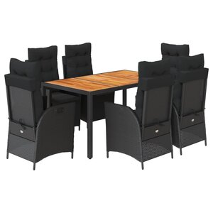 vidaXL Ensemble à manger de jardin coussins 7Pièces Noir Résine tressée