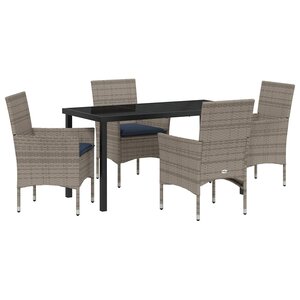 vidaXL Ensemble table et chaises avec coussin 5 Pièces Gris Rotin PE