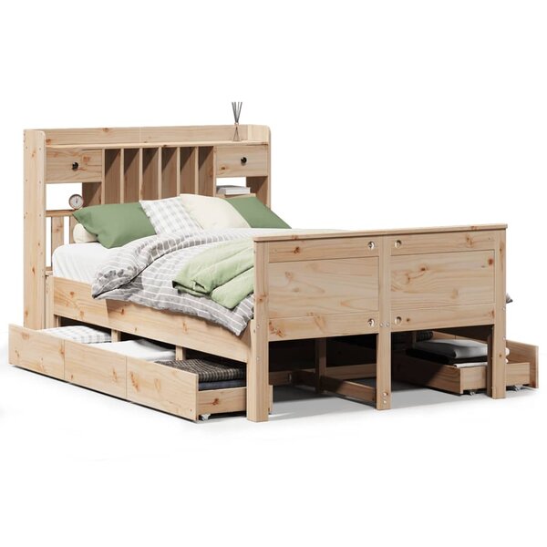 vidaXL Lit bibliothèque sans matelas 135x190 cm bois de pin massif