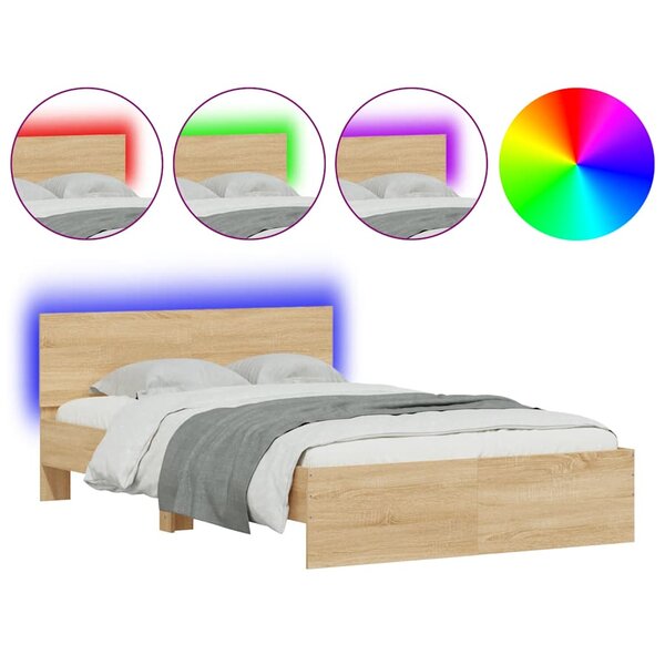vidaXL Cadre de lit avec tête de lit et LED chêne sonoma 140x200 cm