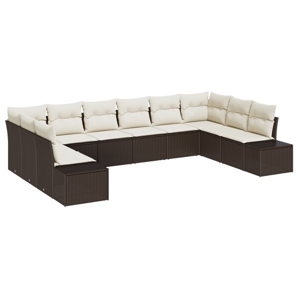 vidaXL Set de canapé de 10 pièces avec coussins en poly rattan marron