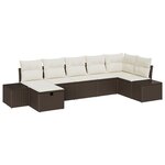vidaXL Ensemble de canapé de jardin 7 pièces avec coussins marron en poly rattan