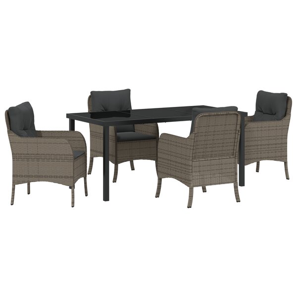 vidaXL Ensemble de salle à manger de jardin 5 pièces avec coussins gris poly rattan