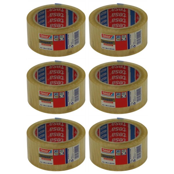 Adhésif d'emballage tesaPack PP Acrylique Silencieux 50 Mic 50mm x L66 m Transparent x 6 TESA