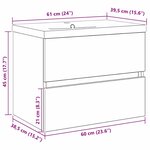Cabinet de lavabo vidaXL en MDF chêne noir avec lavabo intégré