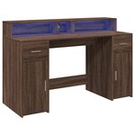 vidaXL Bureau et lumières LED chêne marron bois d'ingénierie
