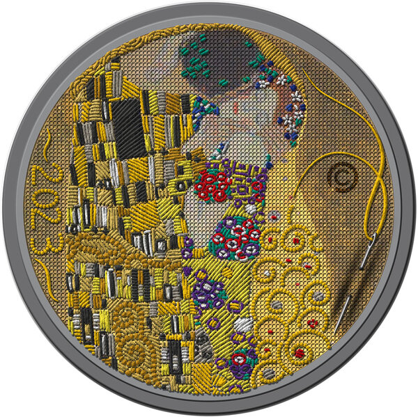 Monnaie KISS Gustav Klimt Fine Embroidery Art 3 Oz Argent 20$ Palau 2023