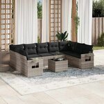 vidaXL Salon de jardin avec coussins 10 Pièces gris clair résine tressée