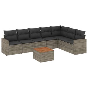 vidaXL Salon de jardin 8 Pièces avec coussins gris résine tressée