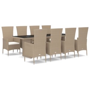vidaXL Ensemble à manger de jardin et coussins 9 Pièces beige Poly rotin