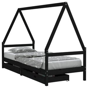 vidaXL Cadre de lit enfant tiroirs noir 80x200 cm bois de pin massif