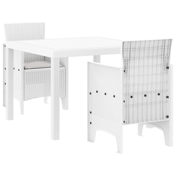 vidaXL Ensemble de salle à manger jardin 3 pièces avec coussins Blanc Poly Rotin