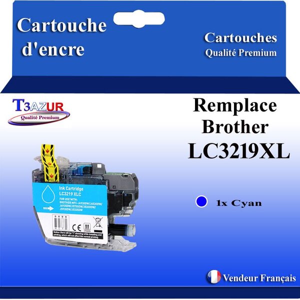 T3AZUR- Cartouche compatible avec Brother LC3217 / LC3219 XL Cyan pour Brother MFC-J6930DW  MFC-J6935DW  MFC-J6935DWF