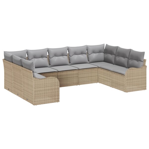 Ensemble de canapé de jardin 9 pièces vidaXL avec coussins en poly rattan beige