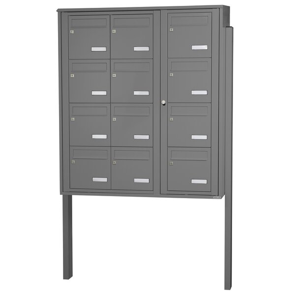 Bloc collectif Leabox  3x4  grade 3  simple face  extérieur  fixation sur pieds à sceller  gris poussière ral 7037 finition brillante